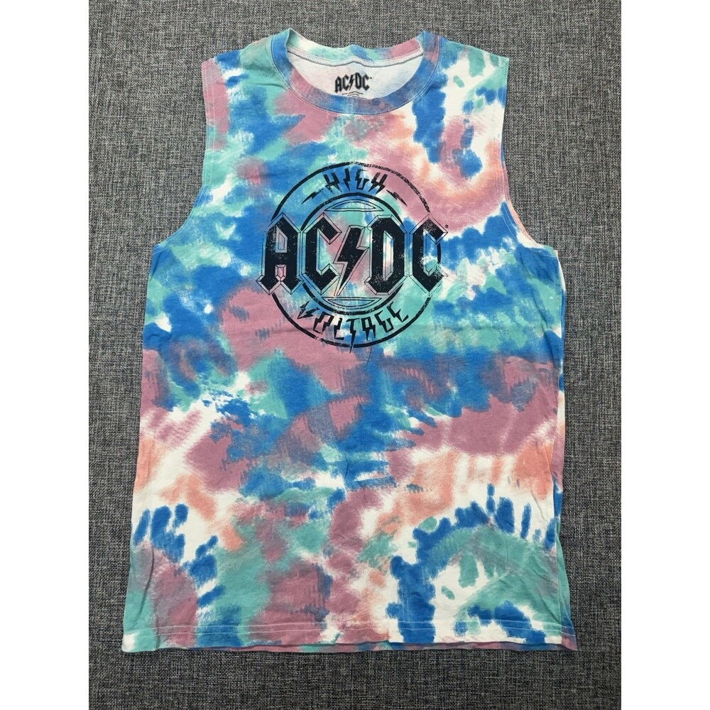 AC/DC HIGH VOLTAGE Size S Tie-Dye Tank Top Muscle Shirt AUTHENTIC Rock